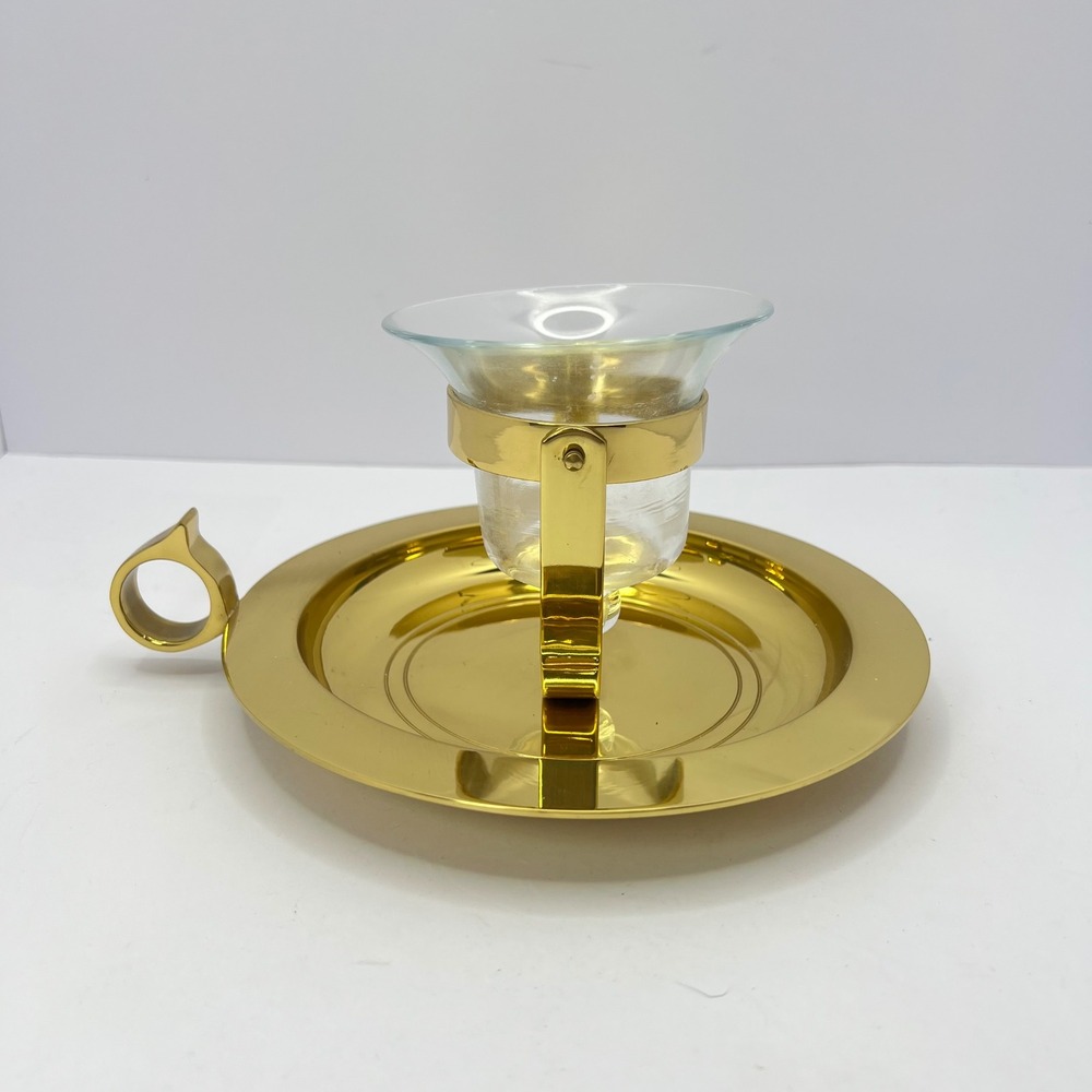 PartyLite Brass Gimbal 2-in-1 Candleholder Handheld or Wall Sconce Glass Vintage